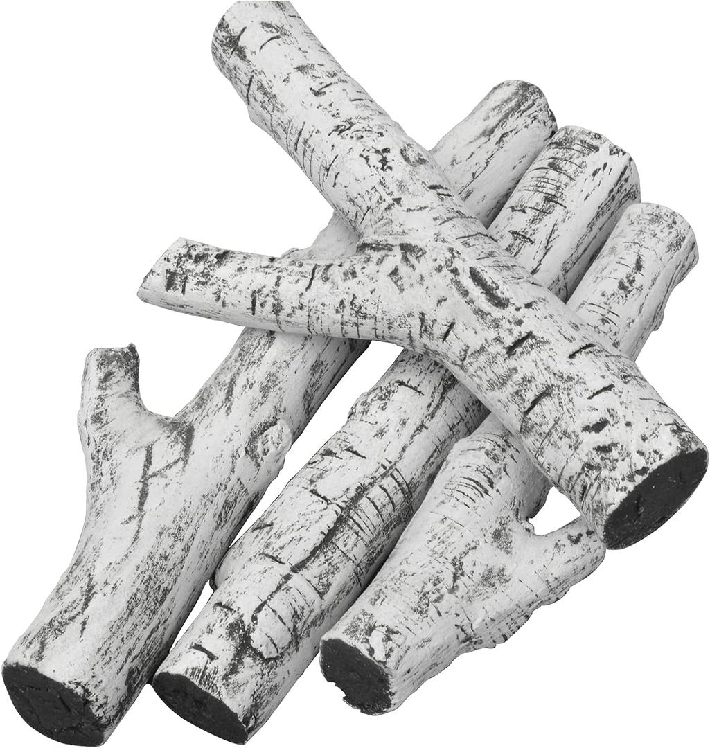 Stanbroil 4 Piece Set of Ceramic White Birch Wood Gas Log for All Types of Ventless, Gel, Ethanol, Electric, Gas Inserts, Propane, Indoor or Outdoor Fireplaces & Fire Pits