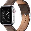 SUNFWR Leather Bands Compatible with Apple Watch Band 42mm(Series 3 2 1) 44mm 45mm 46mm 49mm for Men Women, Top Grain Genuine Leather Replacement Strap for iWatch Ultra 3 2 1, SE3 2 1, Series 11 10 9 8 7 6 5 4 3 2 1 (Coffee/Silver)