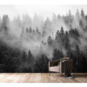 PYFFYP- Black Misty Forest Wallpaper Woodland Mural for Bedroom(Not Peel and Stick)