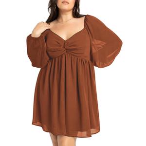 SCOMCHIC Women's Plus Size Puff Long Sleeve Dresses Sweetheart Neckline A Line Short Wedding Guest Cocktail Dress Rust (Brown, XXXL)