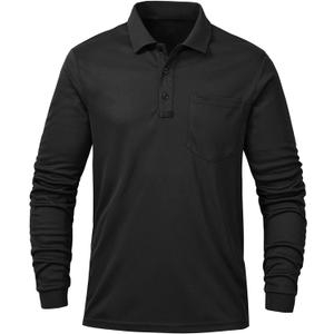 Tyhengta Men's Polo Shirt Long Sleeve Quick Dry Athletic Performance Shirts Pique Golf Shirt Black Medium