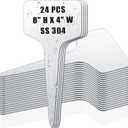 Hicarer 24 Pcs Medium Size Metal Plant Labels Weatherproof Garden Markers 8" x 4" Engraving Stainless Steel 304 T-Type Plant Tags Reusable Nursery Tags for Outdoor Garden Greenhouse Vegetables Flower