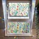Stained Glass Window Privacy Film Static Cling Decorative Rainbow Window Film, No Adhesive UV Blocking Sun Cling for Bathroom, Bedroom, Glass Doors, Removable Colorful Floral, 23.6 x 157.5 in
