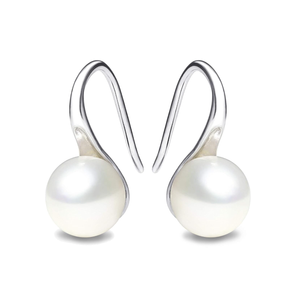 925 Sterling Silver Hoop Handpicked AAA+ Quality 7.5-8mm White Freshwater Cultured Pearl Dangle Drop Earrings Jewelry for Women