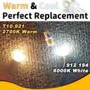 Bright T10 921 922 912 Led Bulbs for 12V RV Tralier Interior Ceiling Dome Light, Cool White 6000k, 194 168 LED Replacement Camper Boat Trunk Map License Backup Reverse Width Lamp Landscape Lights,5Pcs
