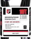 EP 10 Ft Lighted Outdoor Extension Cord with 3 Electrical Power Outlets - 12/3 SJTW Heavy Duty Black Extension Cable with 3 Prong Grounded Plug for Safety, UL Listed