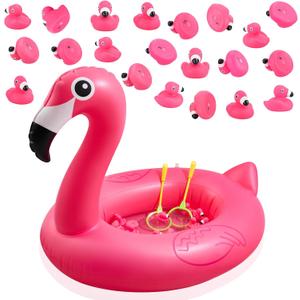WinnerWhy Flamingo Pond Matching Game for Kids, Inflatable Flamingo Pool with Pump and 20 Numbered Floating Flamingos, Carnival Birthday Party for Summer Festival Field Day Backyard Water Games