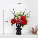 Artificial Flower in Black Glass vase, Red Roses,Carnations, Orchids, Artificial Roses in vase,11 x 11 x 16 inches (BGV-Red)