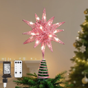 Lewondr Christmas Star Tree Topper, 11 Inch 3D Geometric Moravian Lighted Star Tree topper with Timer Function, Plugged Remote Control Treetop for Home Christmas Decoration,Pink