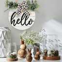 3D Hello Spring Wreaths for Front Door | White Horizontal Round Wreaths | Housewarming Gift | Farmhouse Wood Door Hanger for Home Decor Indoor and Outdoor, Classroom, Yard, Porch Decor
