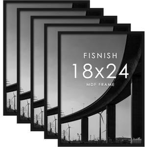 18x24 Frame 5 Pack, Black Poster Frames 18 x 24 for Horizontal or Vertical Wall Mounting