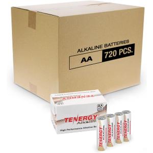 Tenergy 1.5V AA Alkaline Battery, High Performance AA Non-Rechargeable Batteries for Clocks, Remotes, Toys & Electronic Devices, Replacement AA Cell Batteries, 720 Pack