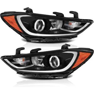 PENSUN Halogen Headlight Assembly For 2017 2018 Hyundai Elantra Headlamp, Clear Lens Black Housing Amber Reflector (Driver & Passenger Side)