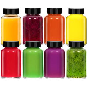 EkkoVla 8 Pack 4 OZ Glass Shot Bottles with Lids for Liquids, 120 ML Wide Mouth Jars with Caps, Reusable Small Clear Juice Shot Bottles for Juice, Sample, Whiskey - Travel