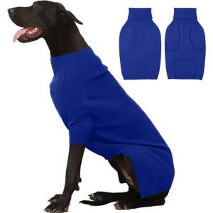 IECOii Extra Large Dog Sweater 4XL,Thermal Warm Dog Sweaters for Giant Breed Dogs,Turtleneck Knitted Knitwear for Pet Winter,Stretchy&Easy On Doggy Sweatshirt for Doberman,Great Dane(Royal Blue,XXXXL)