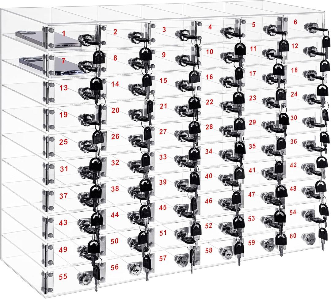 Layhit Cell Phone Locker Box for Classroom, Back to School, Clear, 60 Slots
