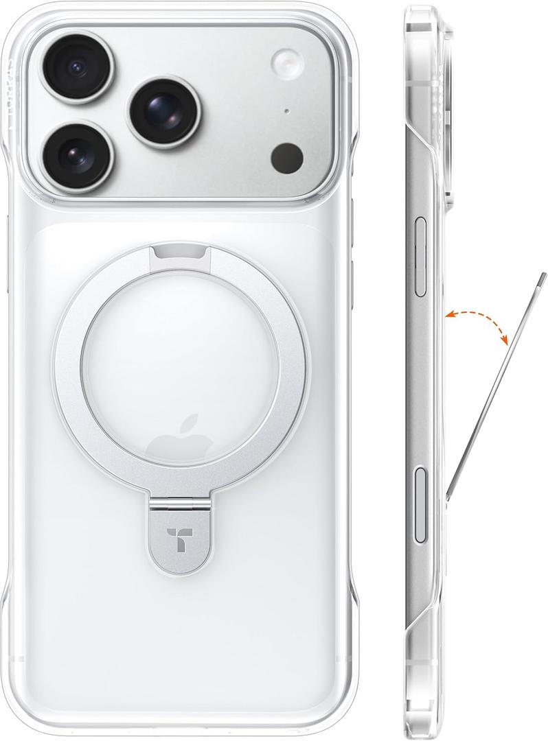 TORRAS Ostand Ultra Slim for iPhone 17 Pro Case Clear 6.3'', [Never Yellow] Magnetic Stand [Fit for MagSafe], Frameless wtih Thin Minimalist Case for iPhone 17 Pro, Hard PC Protection