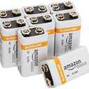 Amazon Basics 8-Pack 9V Long-Lasting Alkaline Batteries for Smoke Detector, Electronics & Audio, Reliable, 5-Year Shelf Life