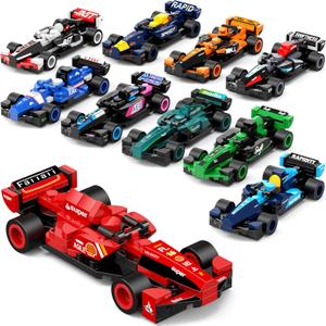 Formula Race Car Building Blocks Set for Kids, 732PCS F1 Collectible Cars DIY Toy, Gift for Boys Girls Age 6+, Birthday Christmas Party Favor, Non-Electric Racing Brick Kit - 10 PCS
