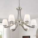 6-Light Brushed Nickel Chandeliers for Dining Room with Frosted Glass 47.2" Adjustable Silver Pendant Ceiling Lighting Rustic Vintage Hanging Lamp for Farmhouse Kitchen Island Dining Table Living Room, Medium-6 Light