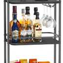 IBUYKE 3-Tier Home Bar Serving Cart,Kitchen Storage Carts with Wheels,11.79x15.72x33.01 inches,Rolling Mini Bar Cart for Home, Outdoor, Kitchen, Bedroom TMJ319B (Black)