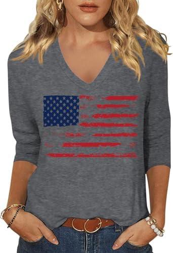 Scgirl Womens 3/4 V Neck Sleeve American Flag Shirts 4th of July Summer Shirts Graphic Tops, S Scgirl Womens 3/4 V Neck Sleeve American Flag Shirts 4th of July Summer Shirts Graphic Tops, S