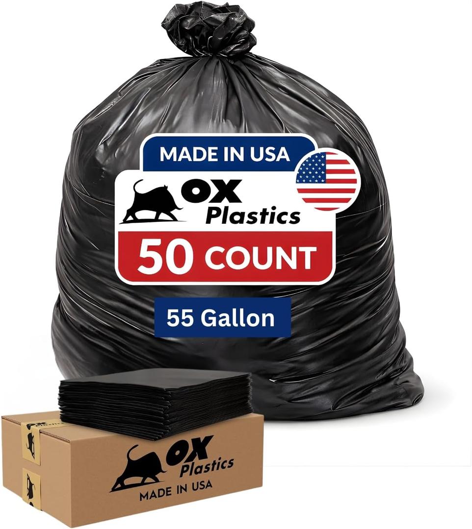 55 Gallon Trash Can Liners Bags 4 Mil - 50 Count & Thick Extra Heavy Duty Strength - Large Garbage Bag, Leak-Proof & Durable bags - Black