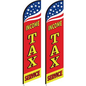Mindsoft 2 Pack Income Tax Feather Flags 2.5 x 12 ft Tall Swooper Advertising Feather Banner Sign for Accounting Offices Professionals, Flag Only(Income Tax Service)