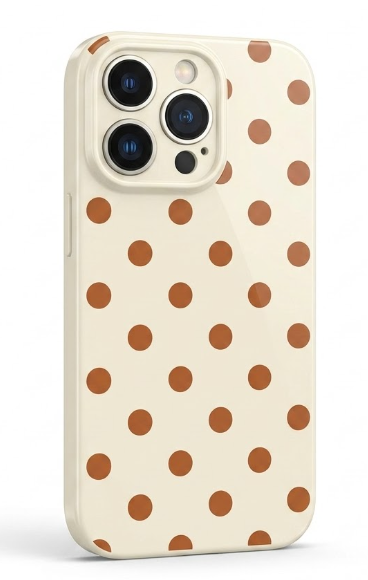 cream and brown polka dot case, iPhone 14 Pro Max