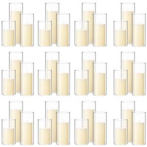 72 Pcs Pillar Candles and Glass, 2.6'' X 4.7'', 5.9'', 7.9'', Ivory White