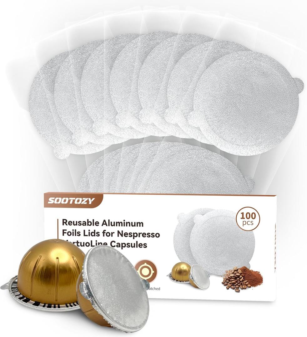 Reusable Pods Aluminum Foil Seals for Nespresso VertuoLine Capsules 100PCS, Refillable Aluminum Covers Foil Seals Lids for Nespresso Vertuo Compatible for Nespresso VertuoPlus Espresso Machine
