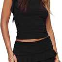 Casual Summer Modal Tank Top Skirt Two-Piece Set Round Neck Sleeveless Home,L