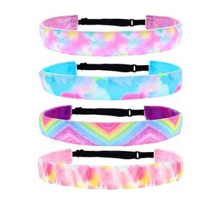 4 PCS Tie Dye Elastic Headbands No Slip Adjustable Rainbow Headband Cute Party Hair Accessories for Women