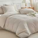 WARMDERN Boho Duvet Cover Set Queen Size,Khaki Striped Duvet Cover Microfiber Bedding Set,3PCS Ultra Soft Breathable Lightweight Tuft Texture Pattern Duvet Covers with Zipper Closure(Khaki,Queen)