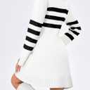 Saodimallsu Womens Striped Sweater Dress V Neck Collared Long Sleeve Slim Fit Ribbed Knit Trendy Mini Dresses (Medium, White)