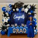 Blue Black Silver Graduation Balloon Garland Arch Kit with Graduation Star print Certificate Letter Foil Balloons for Graduate Class of 2026 Grad Prom party Decorations Supplies