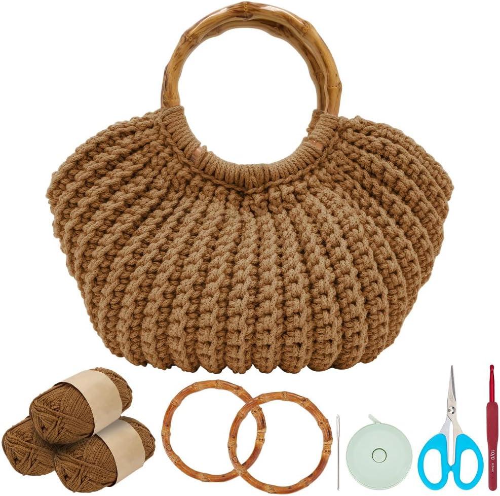 ACRNIGHEET Crochet Bag Kit for Adults Caramel Colored Handbag Crochet Kit for Beginners Knitting Purse Starters Set DIY Craft Making Kit with Step-by-Step Instructions and Video Guidance