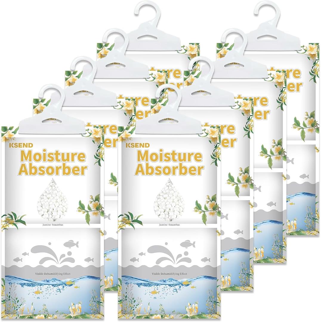 Moisture Absorbers 8 Packs - 9.8 oz Dehumidifier Bags, Portable Moisture Hanging Bags for Closet, Bathroom and Kitchen, Jasmine Osmanthus Scent, 11.8" x 6.3" (Yellow)