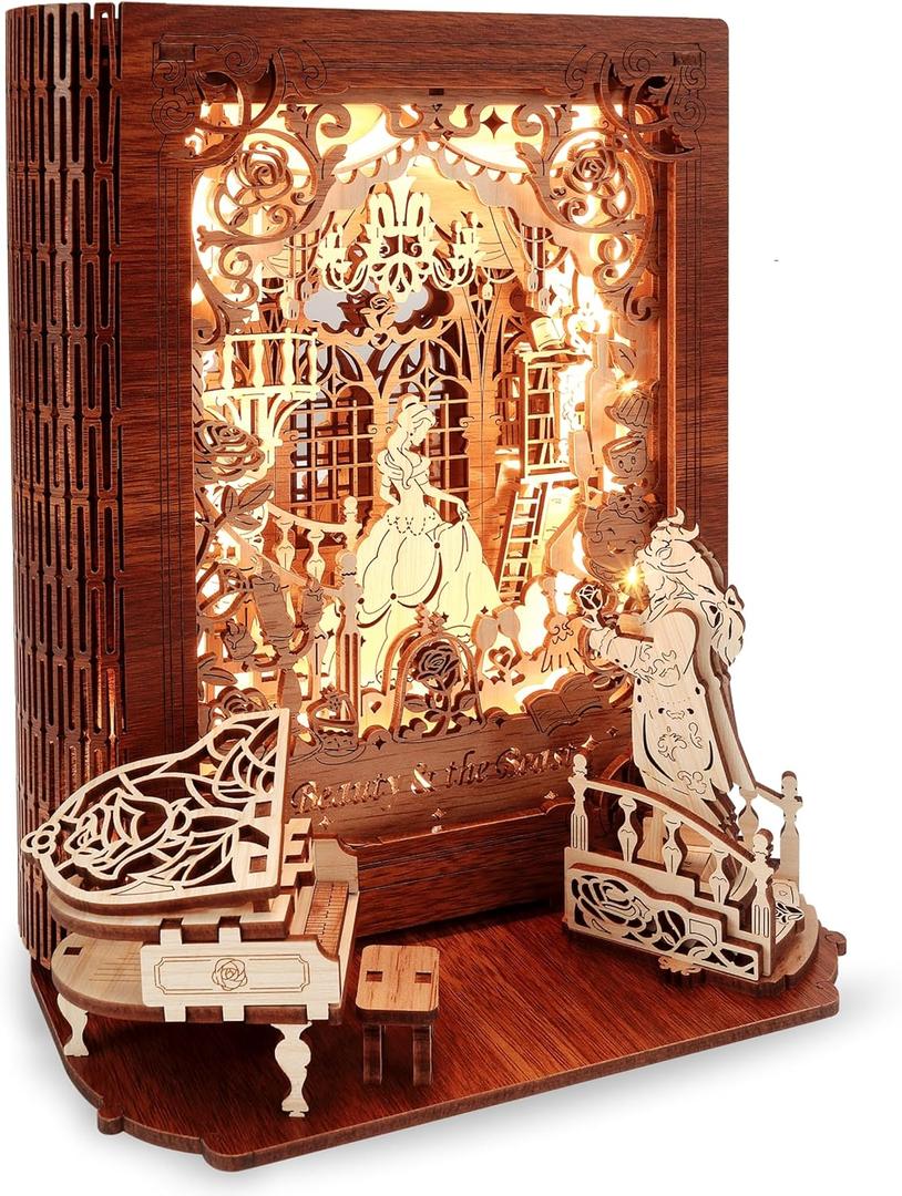 Beauty and The Beast 3D Puzzle Nightlight  LED 3D Puzzle Gifts  3D Wood Puzzles Storybook Nightlight Home Dcor for Kids and Adults