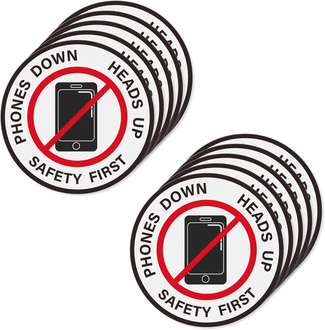 Phones Down Heads Up Stickers Vinyl 12 Inch Self-Adhesive Safety First Sign Waterproof Floor Decals for Office Warehouse 10 PCS