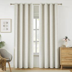 Melodieux Natural Blackout Linen Curtains 108 Inches Long for Living Room, Bedroom Light Blocking Thermal Insulated Burlap Textured Curtains, Elegant Farmhouse Grommet Drapes 52x108 inch, 2 Panels