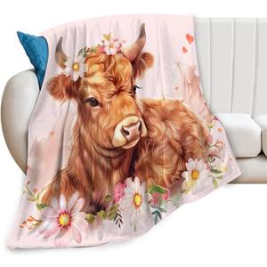 Highland Cow Blanket Cute Cow Throw Blanket Highland Cow Gifts and Decor Cow Blanket for Girls Women Kids Adults Soft Warm Cozy Fleece Blanket for Couch Sofa Bed 50"x40", Highland Cow Pink
