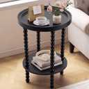 Junkin 24x15.7in 2 Tier Round Side Table with Spindle Legs and Shelf, 15.7 x 15.7 x 23.6 inches