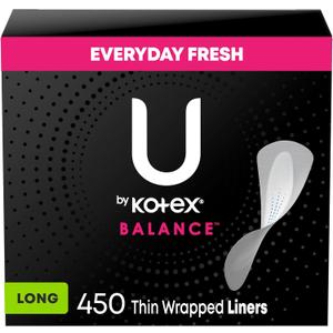 U by Kotex Balance Daily Wrapped Panty Liners, Light Absorbency, Long, 450 Count (5 Packs of 90) (Packaging May Vary)