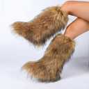 Dufnfn Women's Knee-High Faux Fur Boots - Furry Fluffy Warm Winter Snow Boots with Comfortable Round Toe for Cozy Outdoor and Indoor Use (Chestnut Brown, Size 9.5)