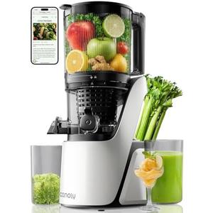 Canoly Cold Press Juicer – 6" Extra-Wide Feed Chute with Dual-Strainers (Juice & Sorbet), Powerful AC Brushless Motor, Self-Precut System, Juicer Machines with BPA-Free (Pearl White)