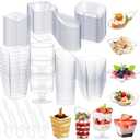 Tessco for you 400 Pcs Mini Appetizer Plates Dessert Cups Spoons Forks Set Dessert Containers Assorted Shape Plastic Parfait Cups Disposable Spoon Forks for Party Serving (Clear)