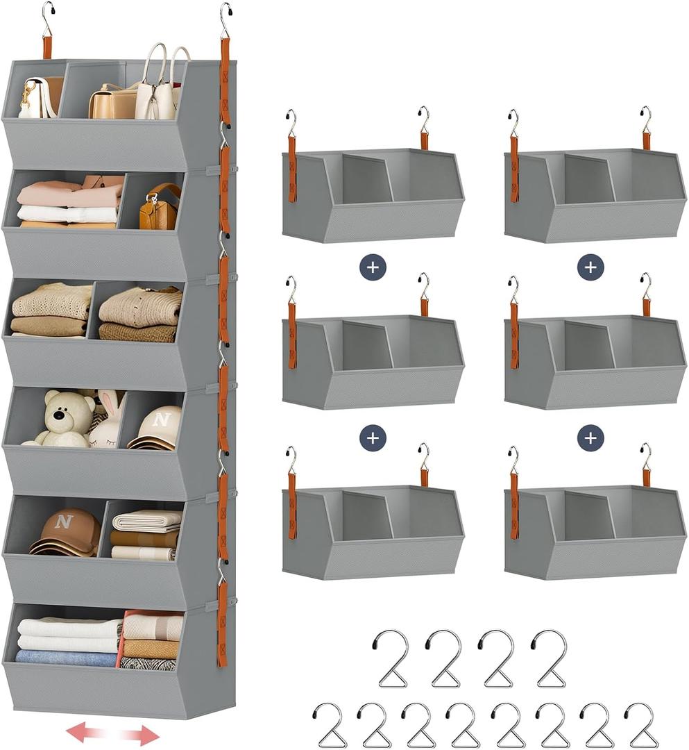Hanging Closet Organizer Extra Large, Clothes Hanging Shelves for Closet with Divider, Collapsible Closet Storage System, Fabric Storage Bins for Home, Dorm, Rv, Sweaters, Handbags, Underwear, Sock