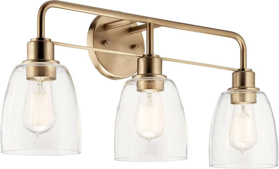 Kichler Meller 24.25" 3-Light Bathroom Vanity Light Fixture with Clear Glass Shades in Champagne Bronze for Mirror or Powder Room (24.25" W x 11.25" H x 7" D) 55102CPZ