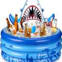 Bencailor Shark Party Decorations Shark Theme Birthday Inflatable Cooler Blow Up Drink Cooler Reusable Floating Ice Chest Summer Ocean Theme Pool Drink Holder for Holiday Party Supplies (Blue)